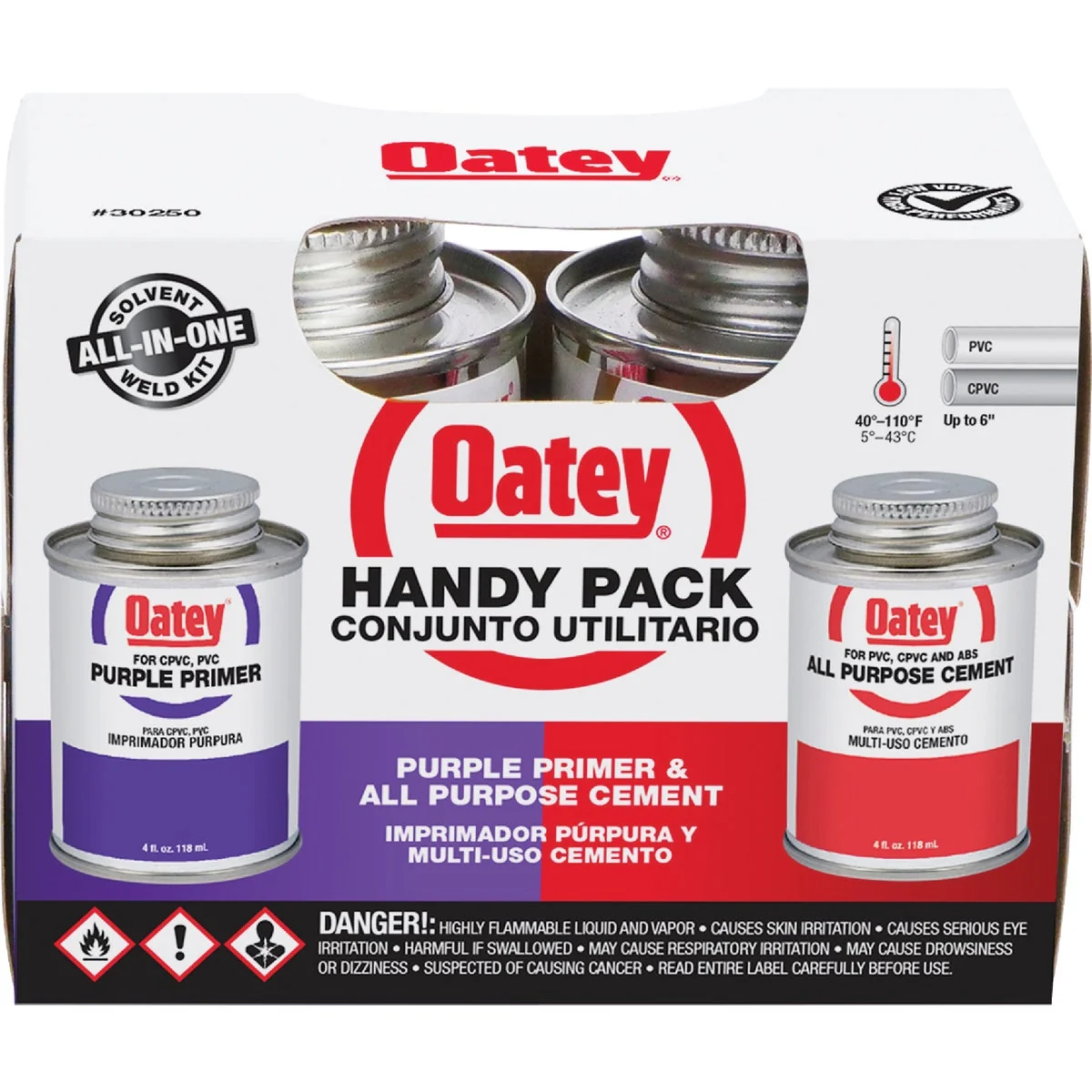 Innovative Oatey 4 Oz. All-Purpose ABS PVC CPVC Clear Cement Purple Primer Handy Pack Luxury