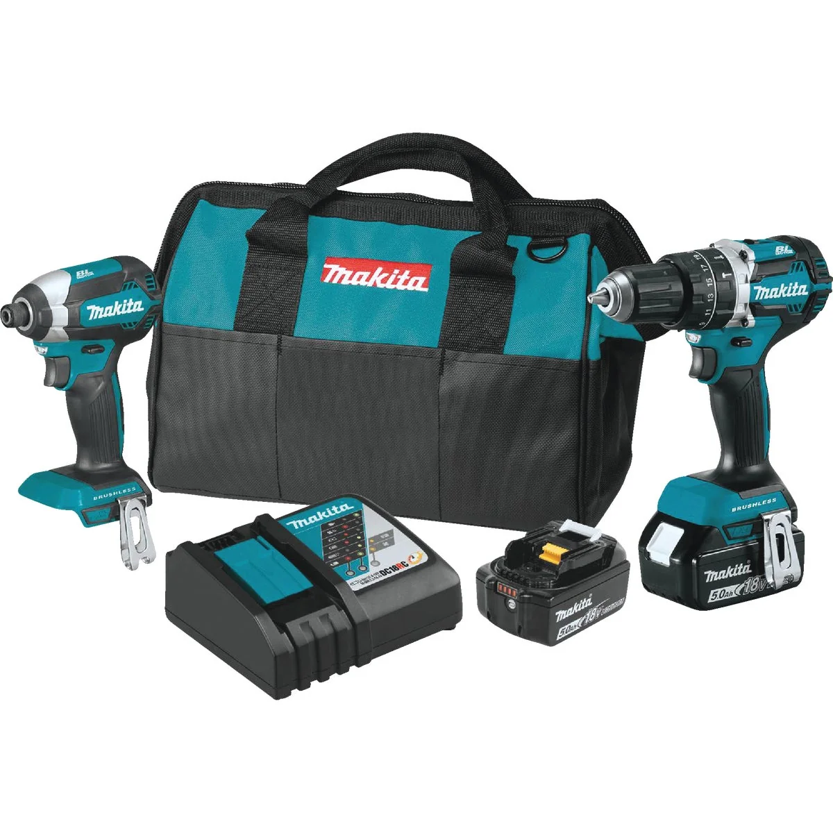 Superior Makita 2-Tool 18 Volt LXT Lithium-Ion Brushless Compact Hammer Drill Driver Impact Driver Cordless Tool Combo Kit Solid