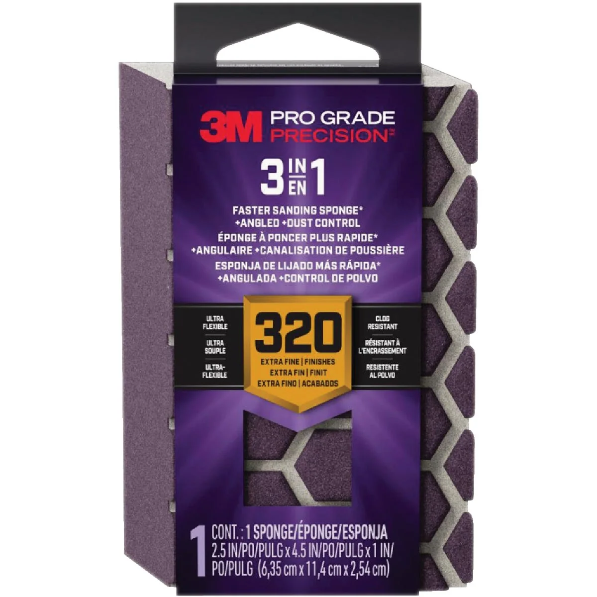 Next-Generation 3M Pro Grade Precision 2.5 In. x 4.5 In. x 1 In. 320 Grit Extra Fine 3-in-1 Sanding Sponge Proven