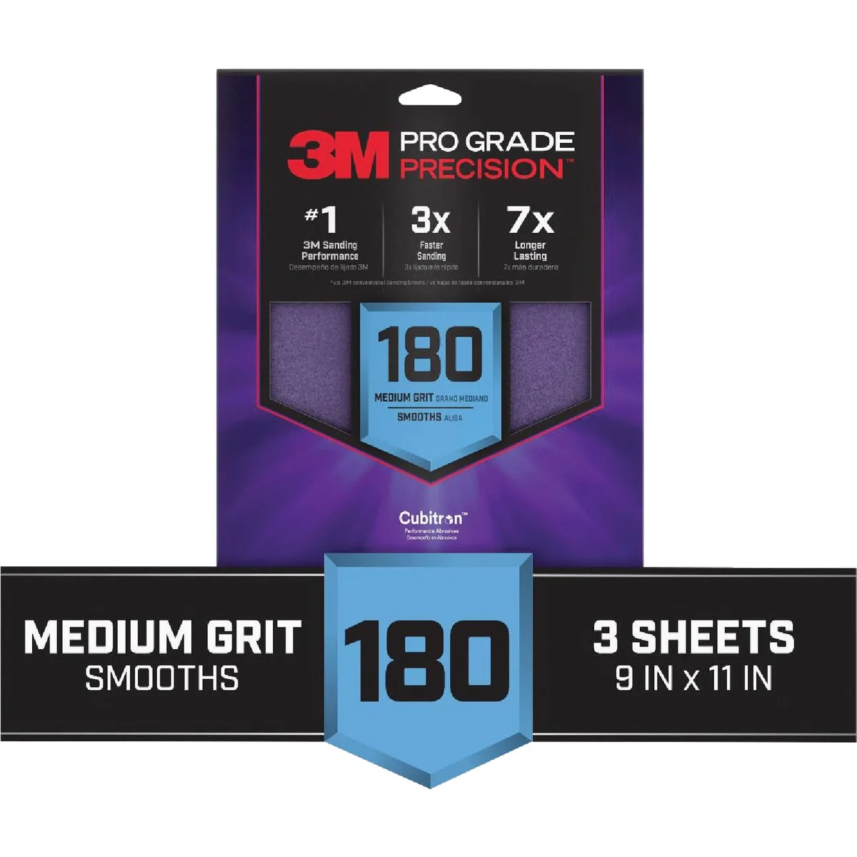 Relaxed 3M Pro Grade Precision 9 In. x 11 In. 180 Grit Sandpaper Sheet with No-Slip Grip Backing 3-Pack High-Performance