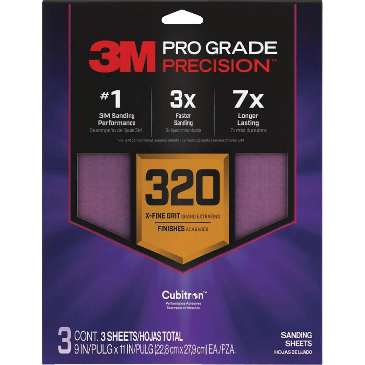 Fine Crafted 3M Pro Grade Precision 9 In. x 11 In. 320 Grit Sandpaper Sheet with No-Slip Grip Backing 3-Pack Eco-Friendly