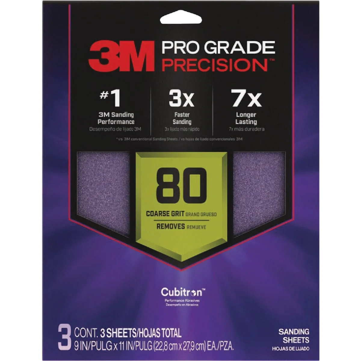 Durable 3M Pro Grade Precision 9 In. x 11 In. 80 Grit Sandpaper Sheet with No-Slip Grip Backing 3-Pack Outstanding
