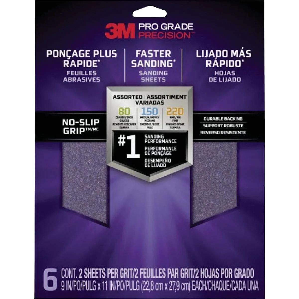 Practical 3M Pro Grade Precision 9 In. x 11 In. Assorted Grits Sandpaper Sheet with No-Slip Grip Backing 6-Pack Environmentally Friendly