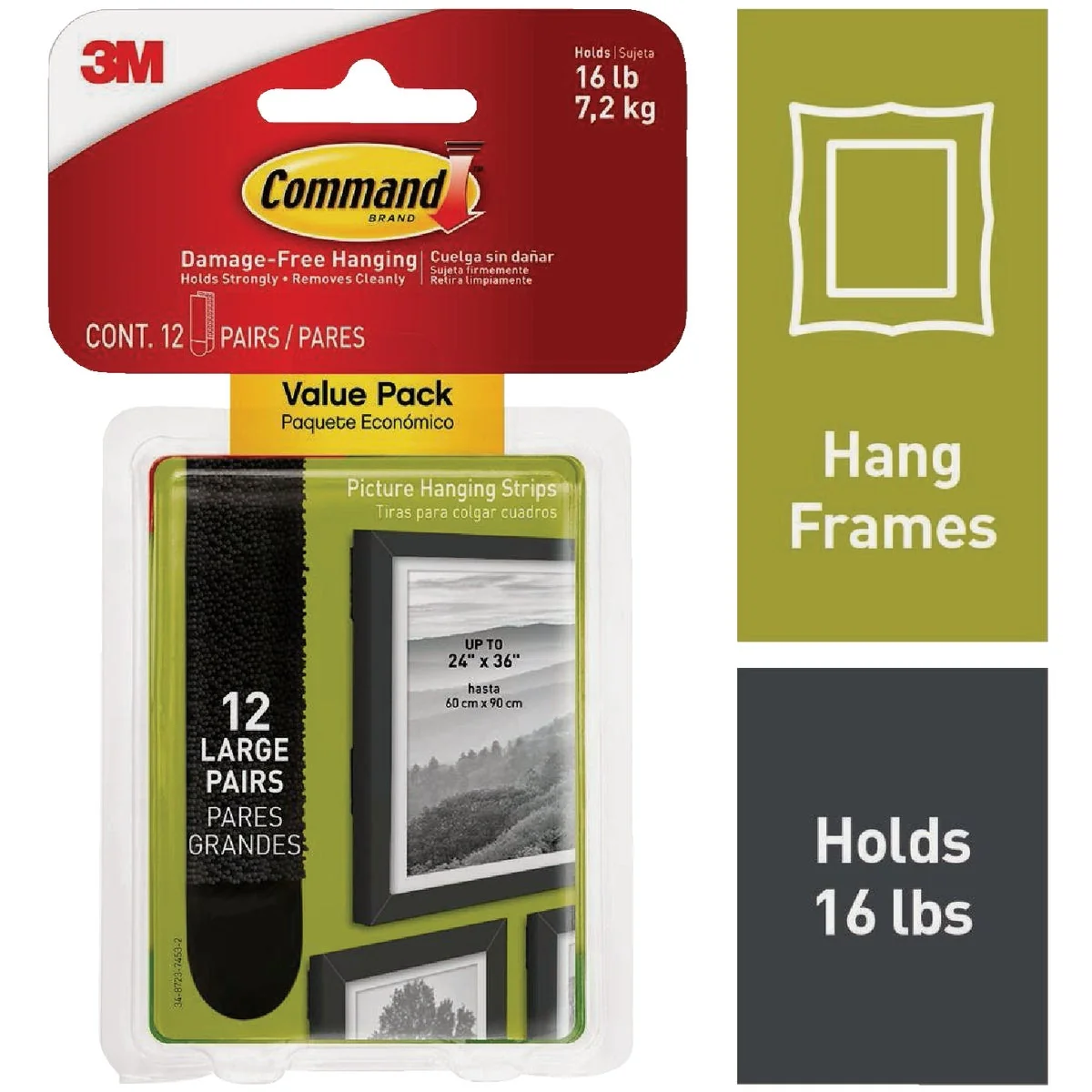 Unique Command Large Black Picture Hanging Strips Value Pack 12 Sets of Strips Specialty