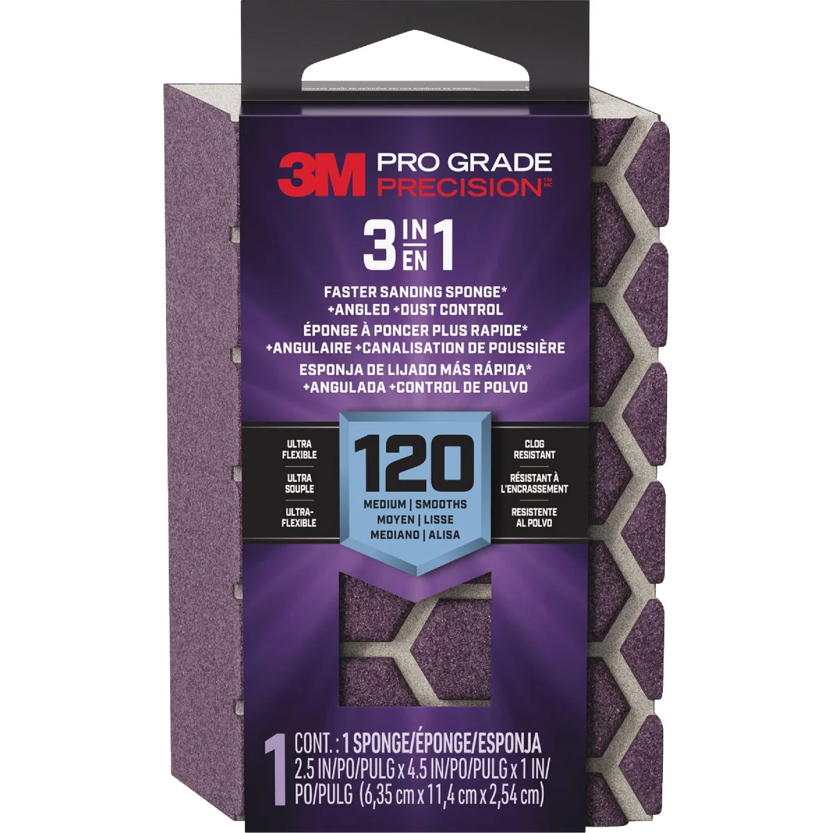Exclusive 3M Pro Grade Precision 2.5 In. x 4.5 In. x 1 In. 120 Grit Medium 3-in-1 Sanding Sponge Powerful