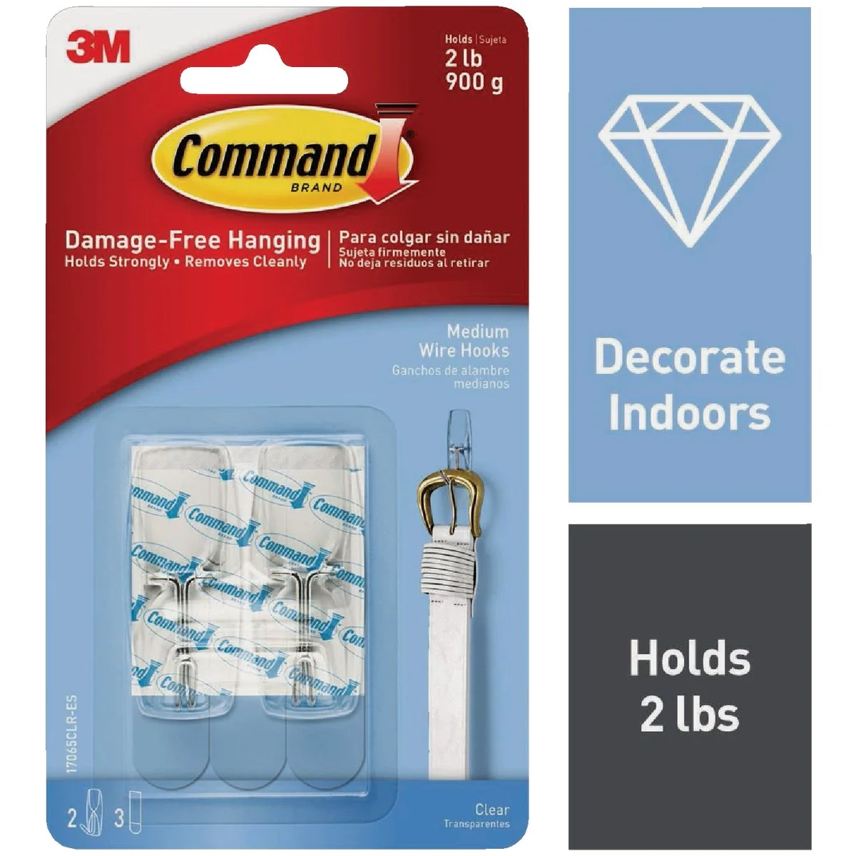 Exceptional Command Clear Medium Wire Hook 2 Hooks 3 Strips Pack Fast