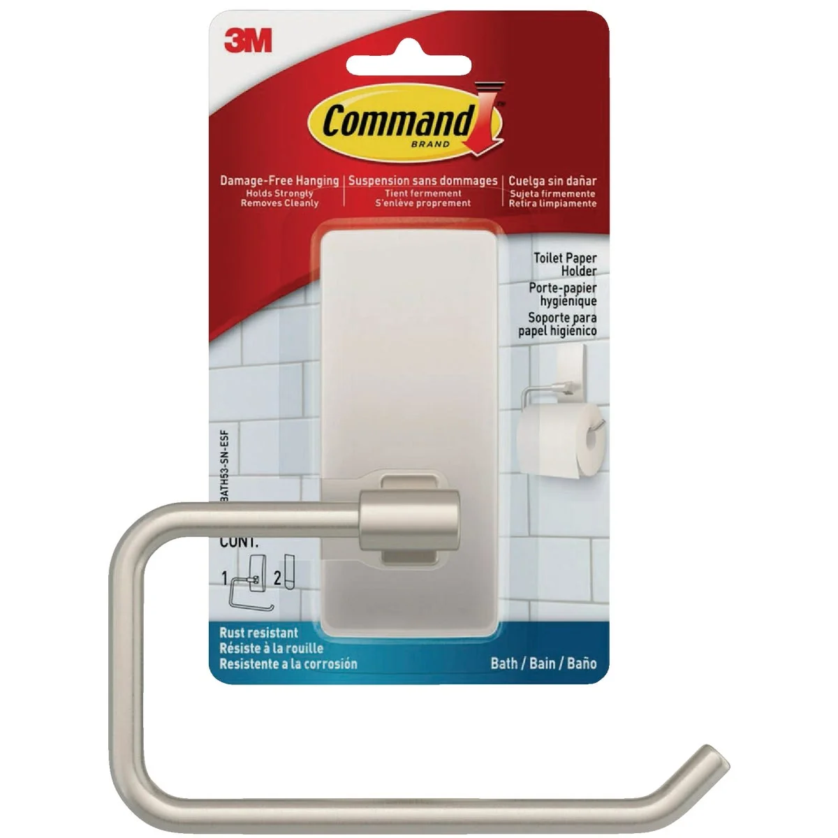 Versatile Command Bath Satin Nickel Toilet Paper Holder 2 Strips High-End