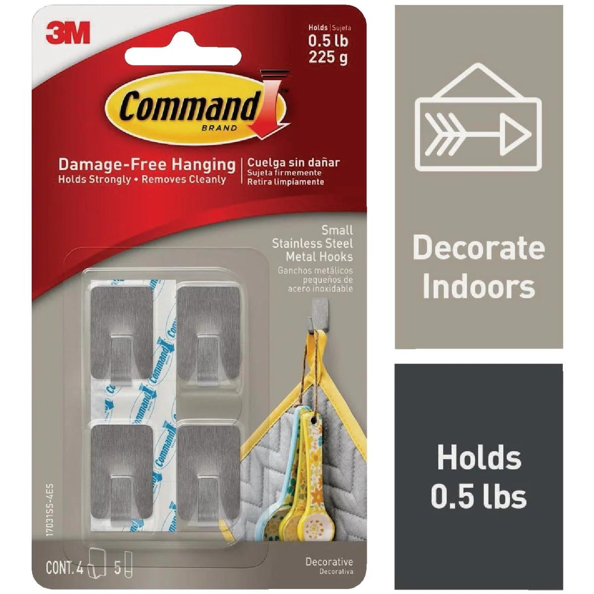 Prestigious Command Small Stainless Steel Metal Hooks 4 Hooks 5 Strips First-Class