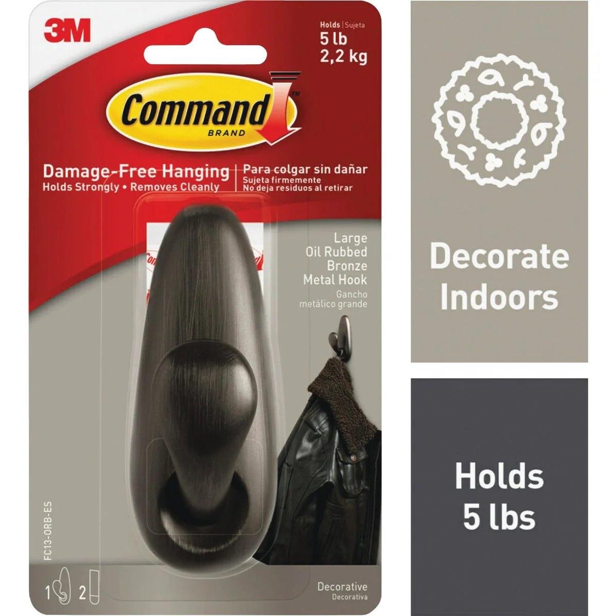 Unique Command Outdoor Classic Large Oil Rubbed Bronze Metal Hook with Foam Strips 1 Hook 2 Strips Pack Genuine