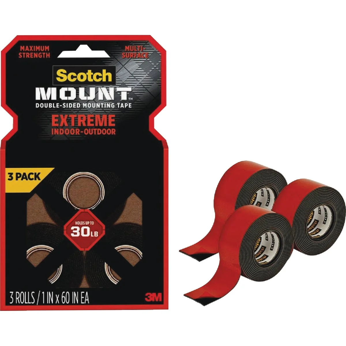 Versatile Scotch-Mount 1 In. x 60 In. Extreme Double-Sided Mounting Tape 3-Pack Innovative