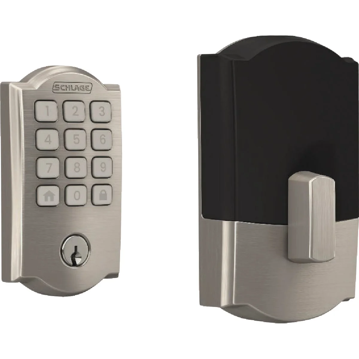 Green Schlage Arrive Smart WiFi Deadbolt with Camelot Trim in Satin Nickel Powerful