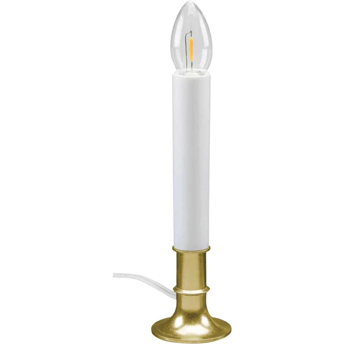 First-Class Xodus 8 In. H. x 1.75 In. D. Brass Finish Base Plug In Candle with 6 Hour Repeating Timer and Replaceable LED C7 Bulb Solid