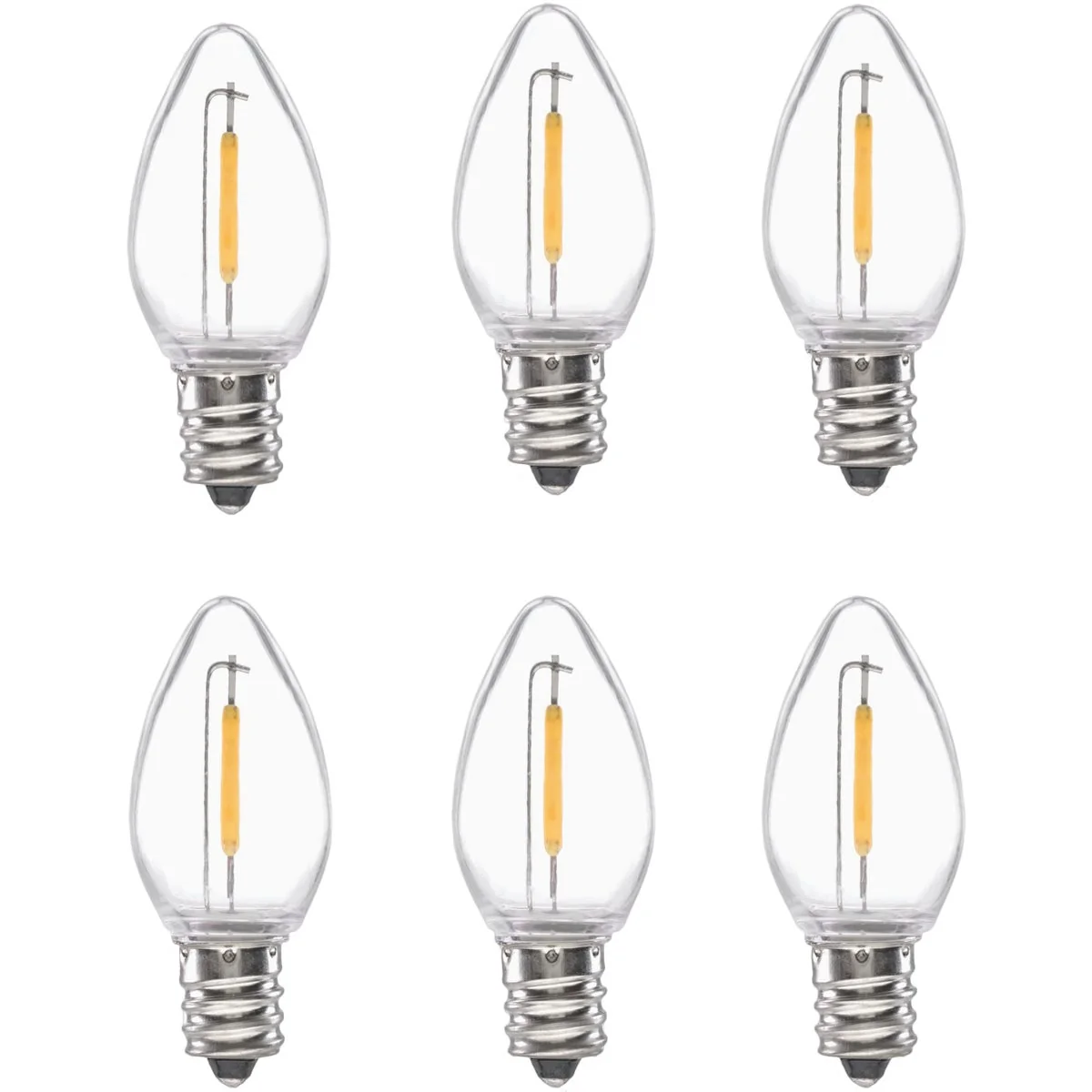 Unique Xodus C7 LED Bulb for Window Candles Clear shatterproof polycarbonate bulb and filament style LEDUL C7 bulb E12 base .6W 40 Lumens 2700K Reliable