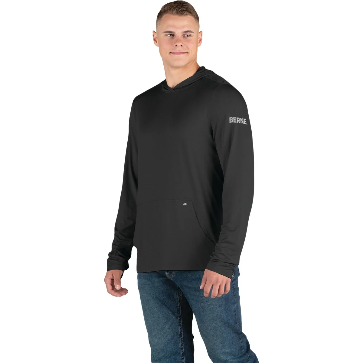 Lightweight Berne Men’s 2XL Black Long Sleeve Hooded UPF Sun Shirt Responsible