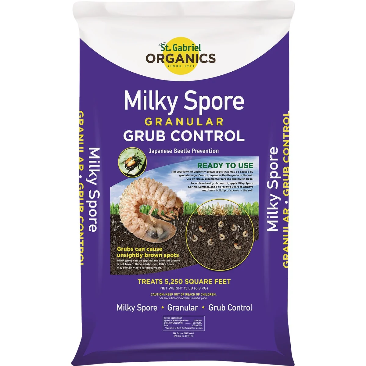 Long-Lasting St. Gabriel Organics 15 Lb. Ready To Use Milky Spore Grub Beetle Killer Granules Refined