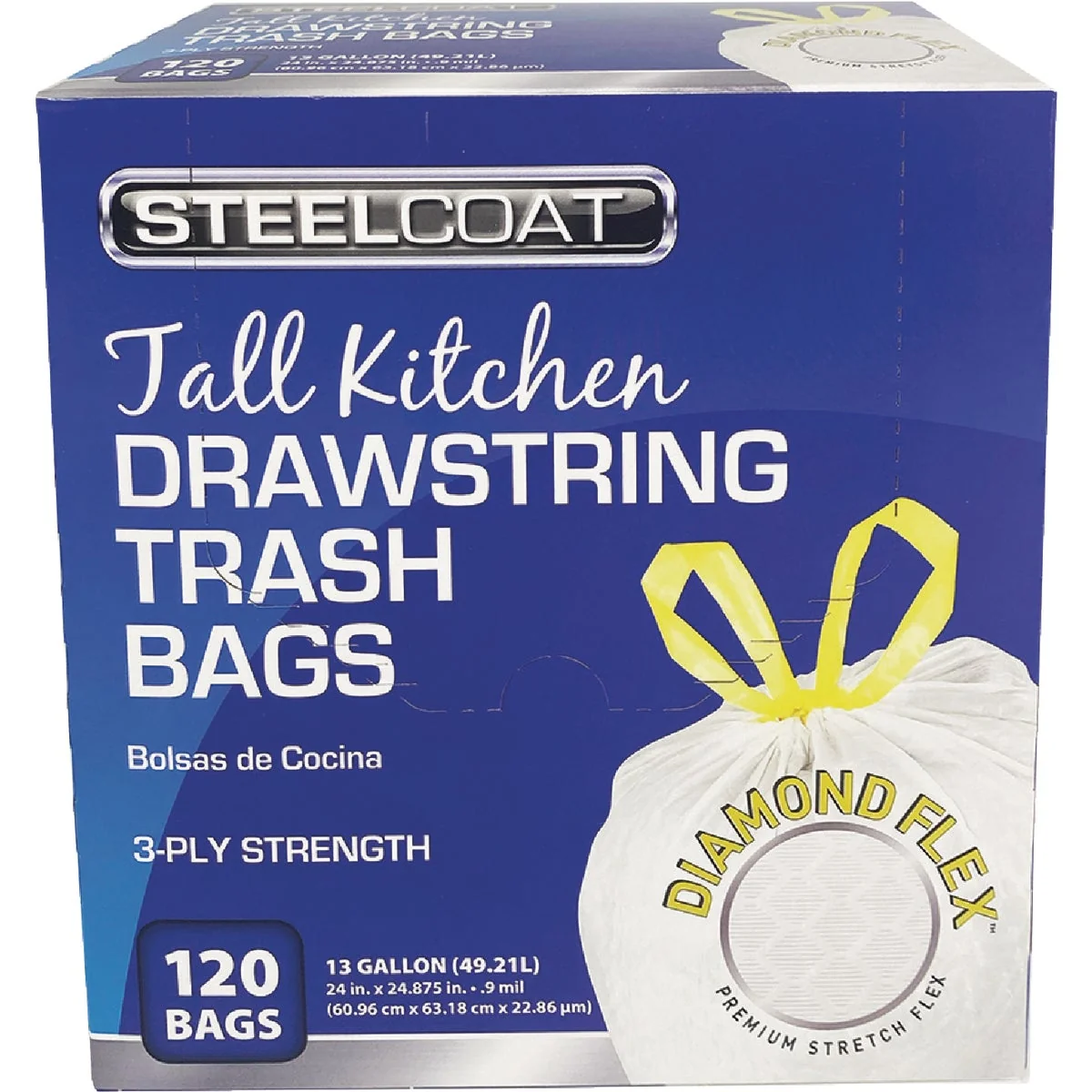 User-Friendly Steelcoat Diamond Flex 13 Gal. Unscented Tall Kitchen White Drawstring Trash Bag 120-Count Elite