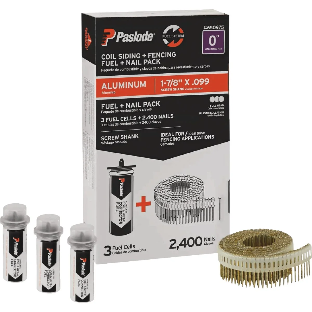 Premium Material Paslode 2 In. x 0.099 In. 0 Degree Plastic Strip Hot-Dipped Galvanized Coil Siding Nail with 3 Fuel Cells 2400 Ct. Official