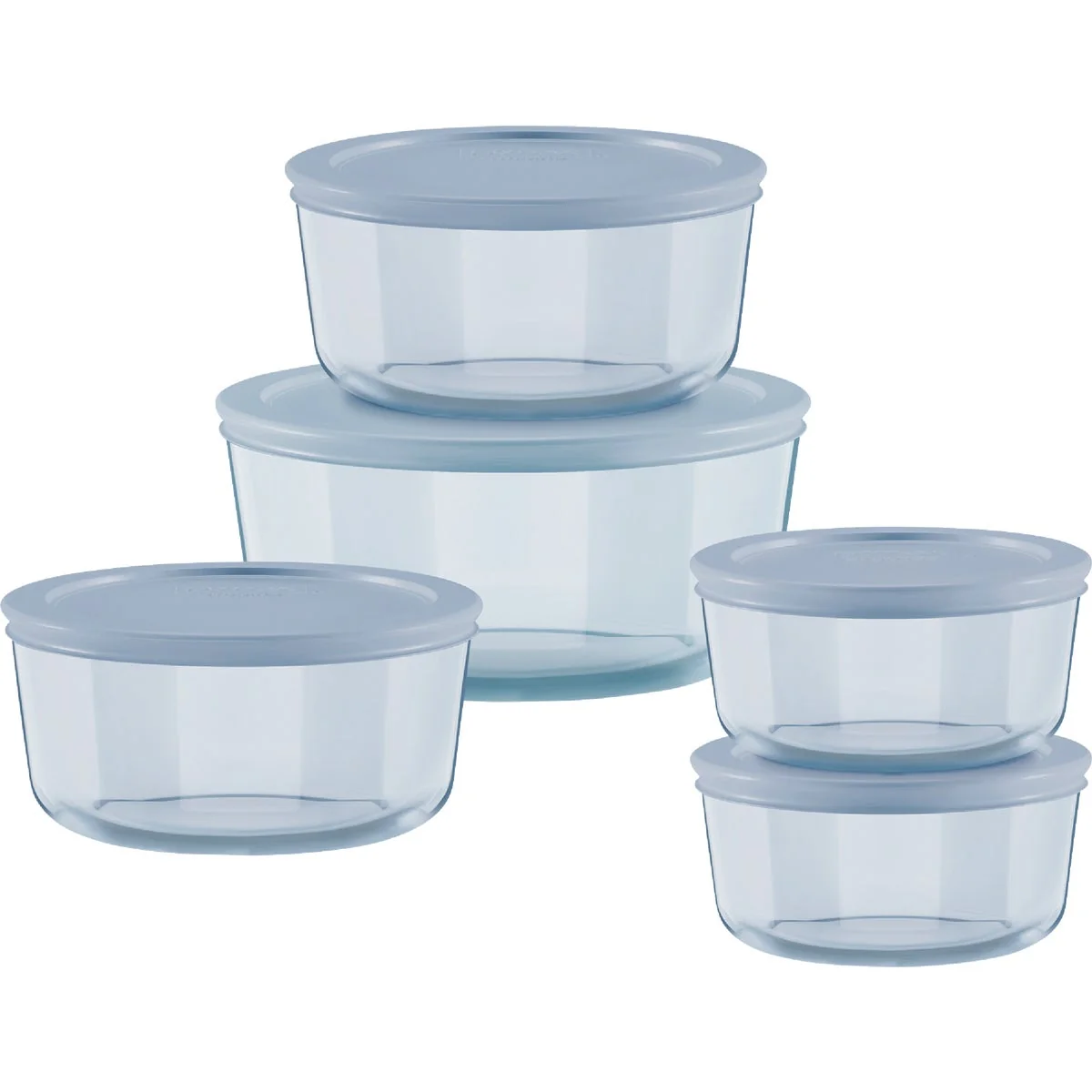Professional Pyrex Simply Store Tinted Blue Round Storage Set with Blue Plastic Lids 10-Piece Healthy