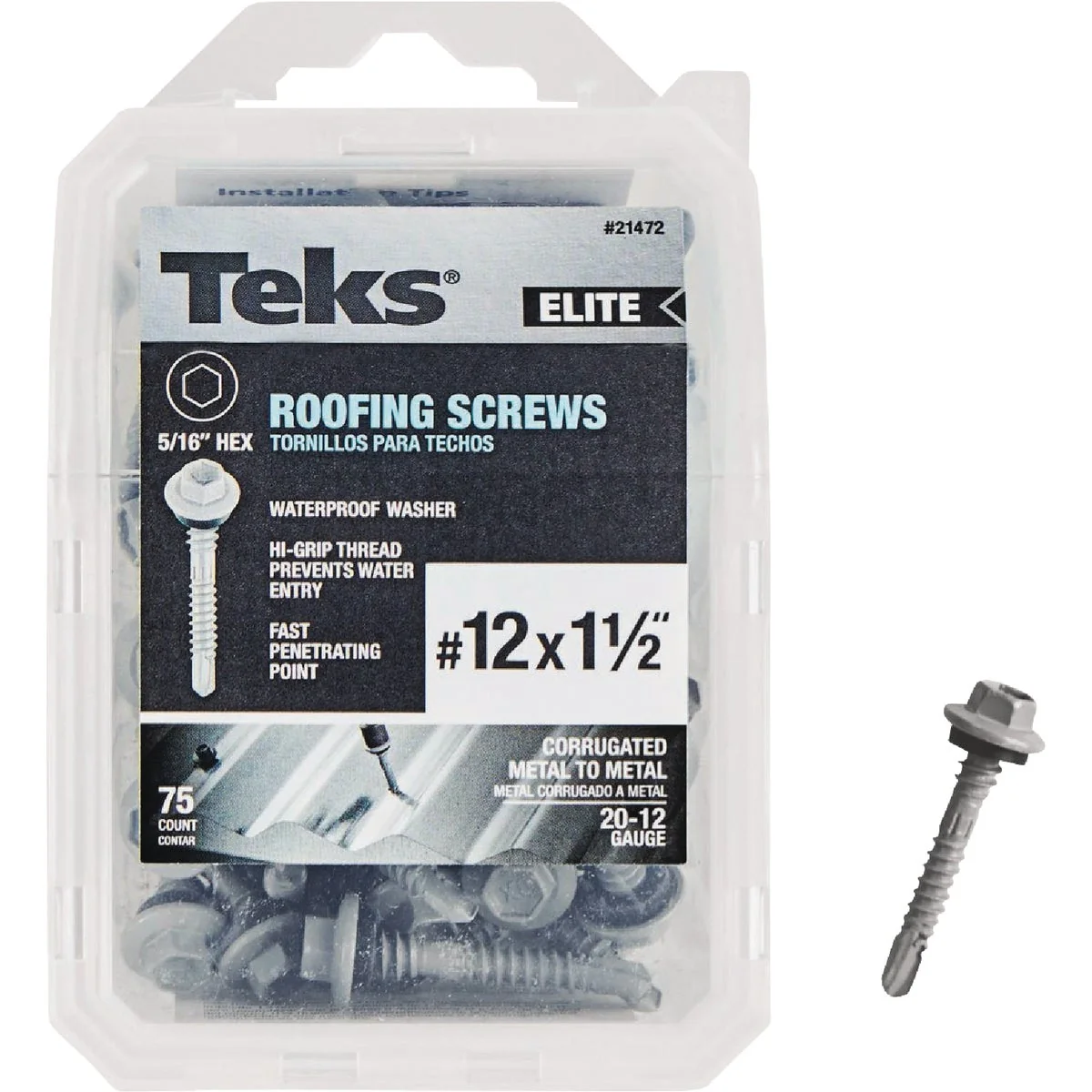 Efficient Teks Elite 12 x 1-1 2 In. Hex Washer Head Drill Point Metal to Wood Roofing Screw 75 Ct. Organic
