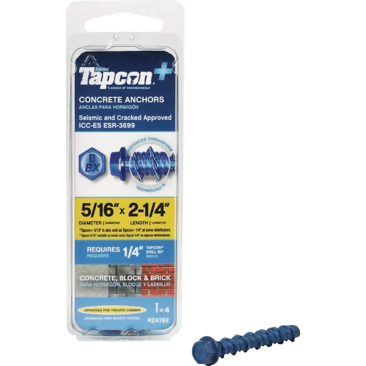Dependable Tapcon 5 16 In. x 2-1 4 In. Hex Washer Concrete Screw Anchor 4 Ct. Versatile