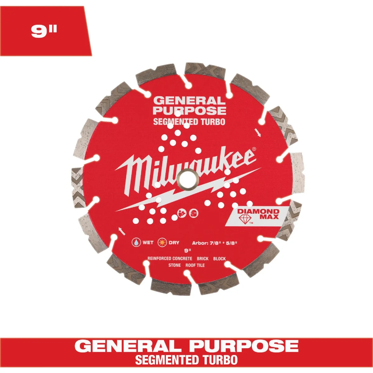 Stylish Milwaukee DIAMOND MAX 9 In. Segmented Turbo Rim General Purpose Diamond Blade Safe