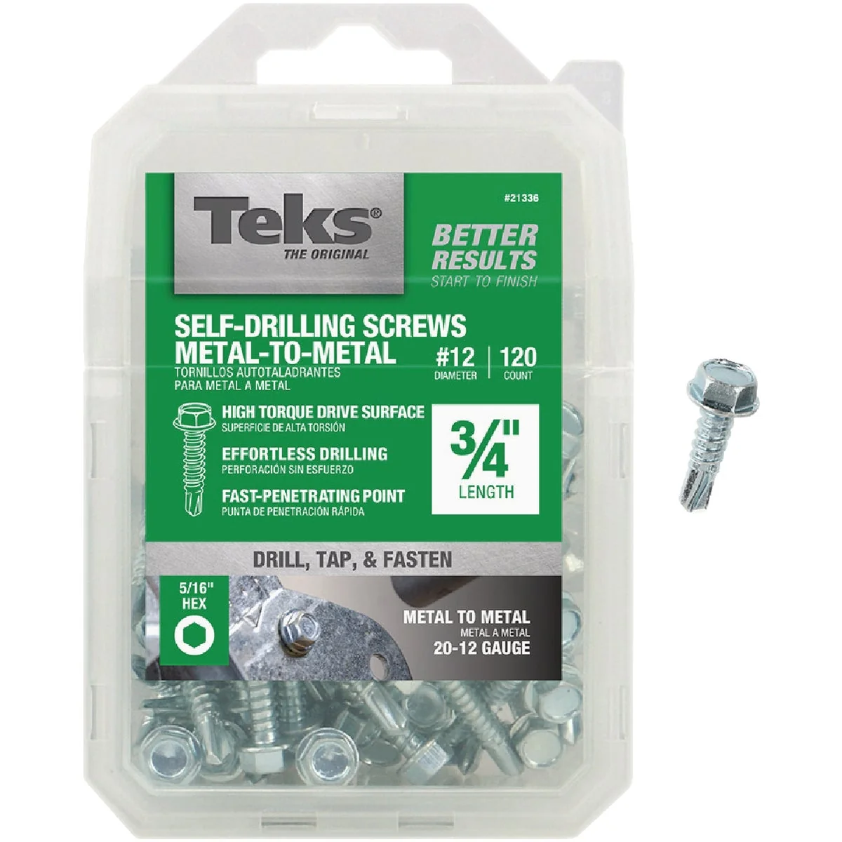 Original Teks 12 x 3 4 In. Hex Washer Head Drill Point Metal to Metal Screw 120 Ct. Superior