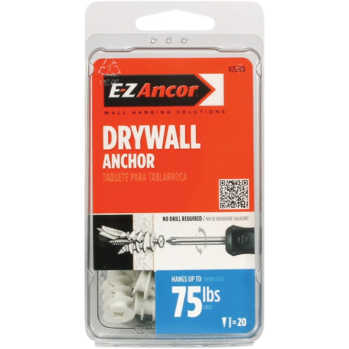 Versatile E-Z Ancor Twist-N-Lock 8 x 1-1 4 In. 75 Lbs. Drywall Anchor 20 Ct. Lightweight