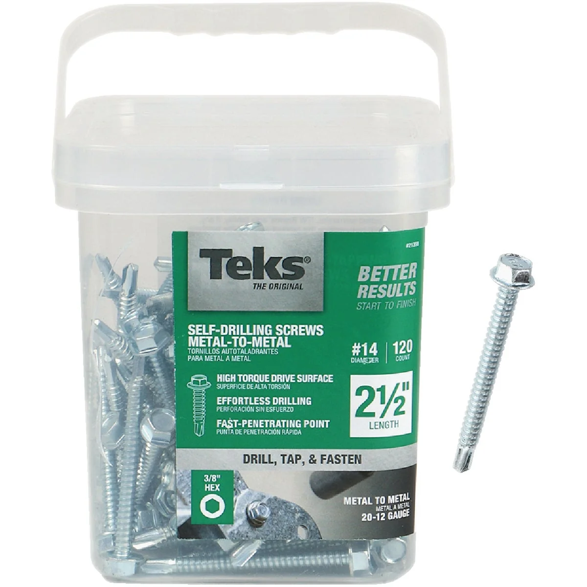 Verified Teks 14 x 2-1 2 In. Hex Washer Head Drill Point Metal to Metal Screw 120 Ct. Fine Crafted