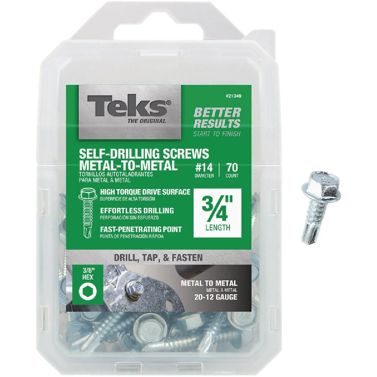 Fine Crafted Teks 14 x 3 4 In. Hex Washer Head Drill Point Metal to Metal Screw 70 Ct. Premium Material