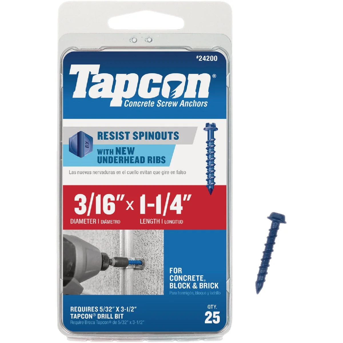 Pure Tapcon 3 16 In. x 1-1 4 In. Hex Washer Head Concrete Screw Anchors 25 Ct. Smart