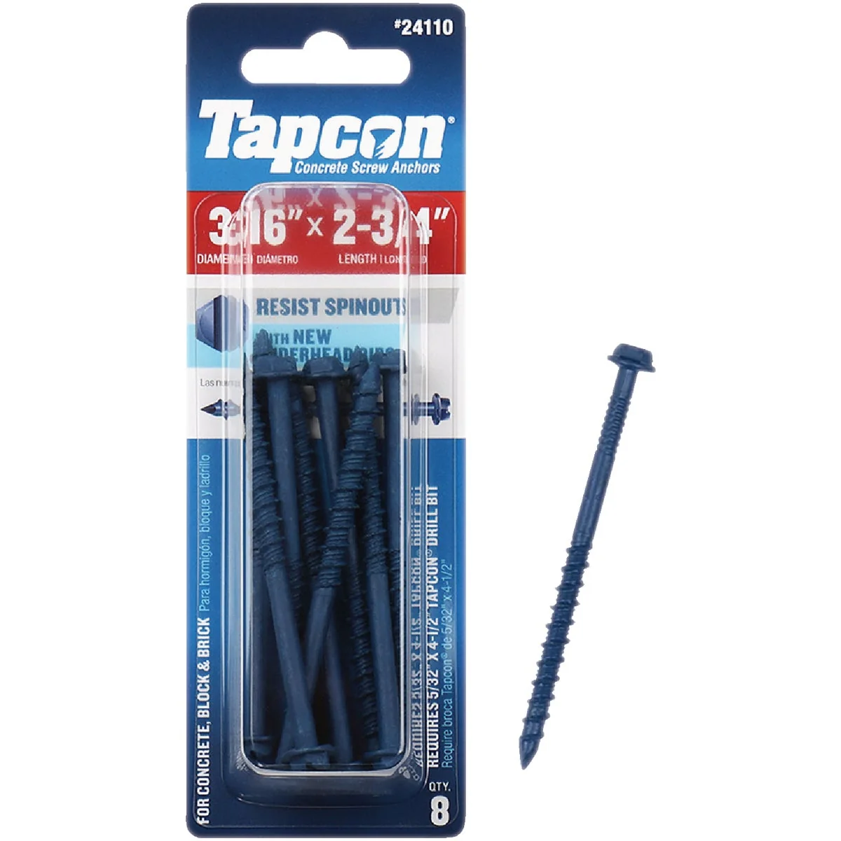 Eco-Friendly Tapcon 3 16 In. x 2-3 4 In. Hex Washer Head Concrete Screw Anchors 8 Ct. Top-Quality