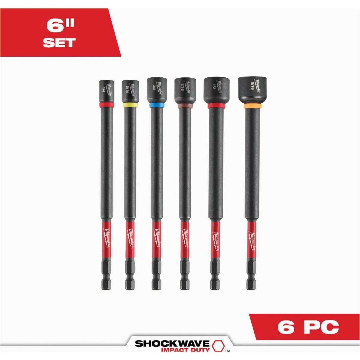 Exceptional Milwaukee SHOCKWAVE 6 In. Impact Duty Magnetic Nut Driver Set 6-Piece Clean