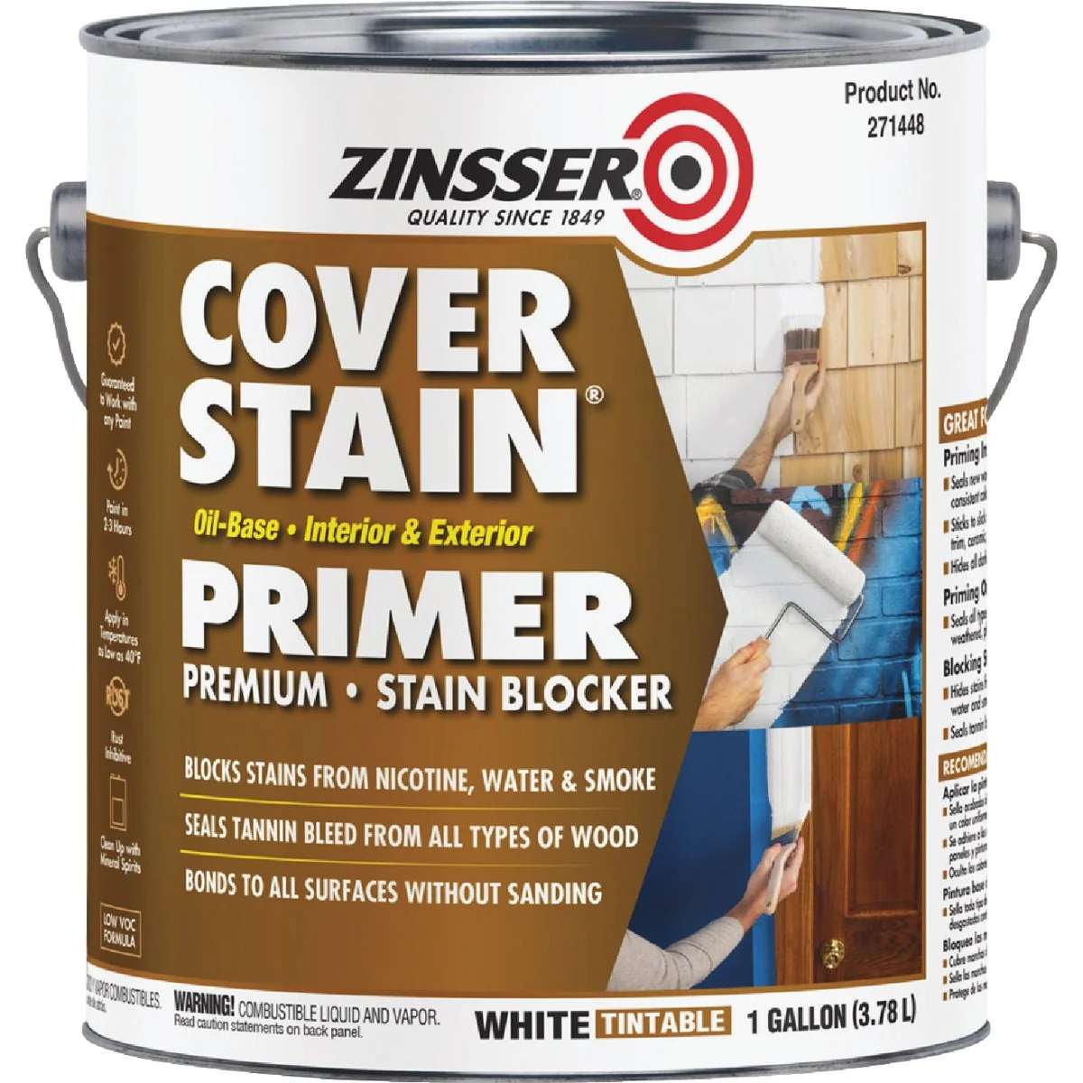 Innovative Zinsser Cover Stain Classic Oil-Based 100 Low VOC Interior Exterior Primer Flat White 1 Gal. Excellent