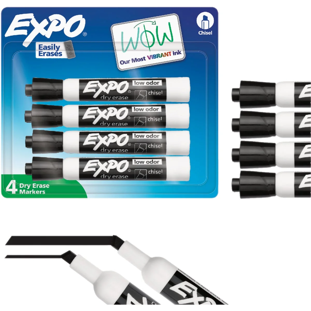 Organic Expo Black Chisel Tip Dry Erase Marker 4-Pack Trendy