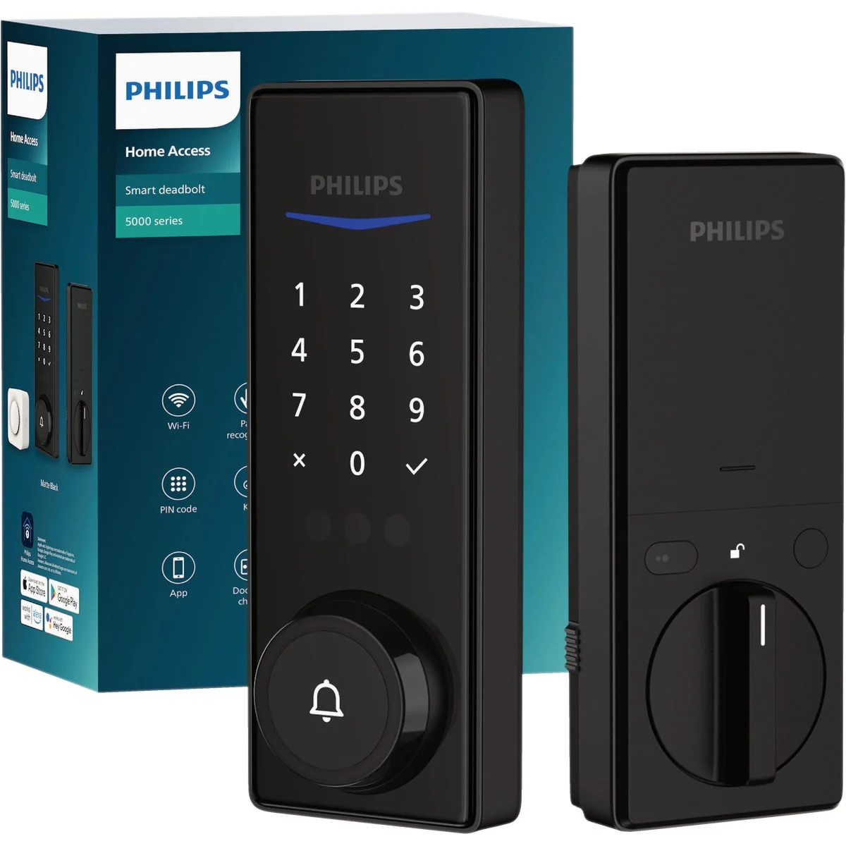 Effective Philips Palm Reader Electronic Deadbolt with Door Chime Matte Black Easy-to-Use