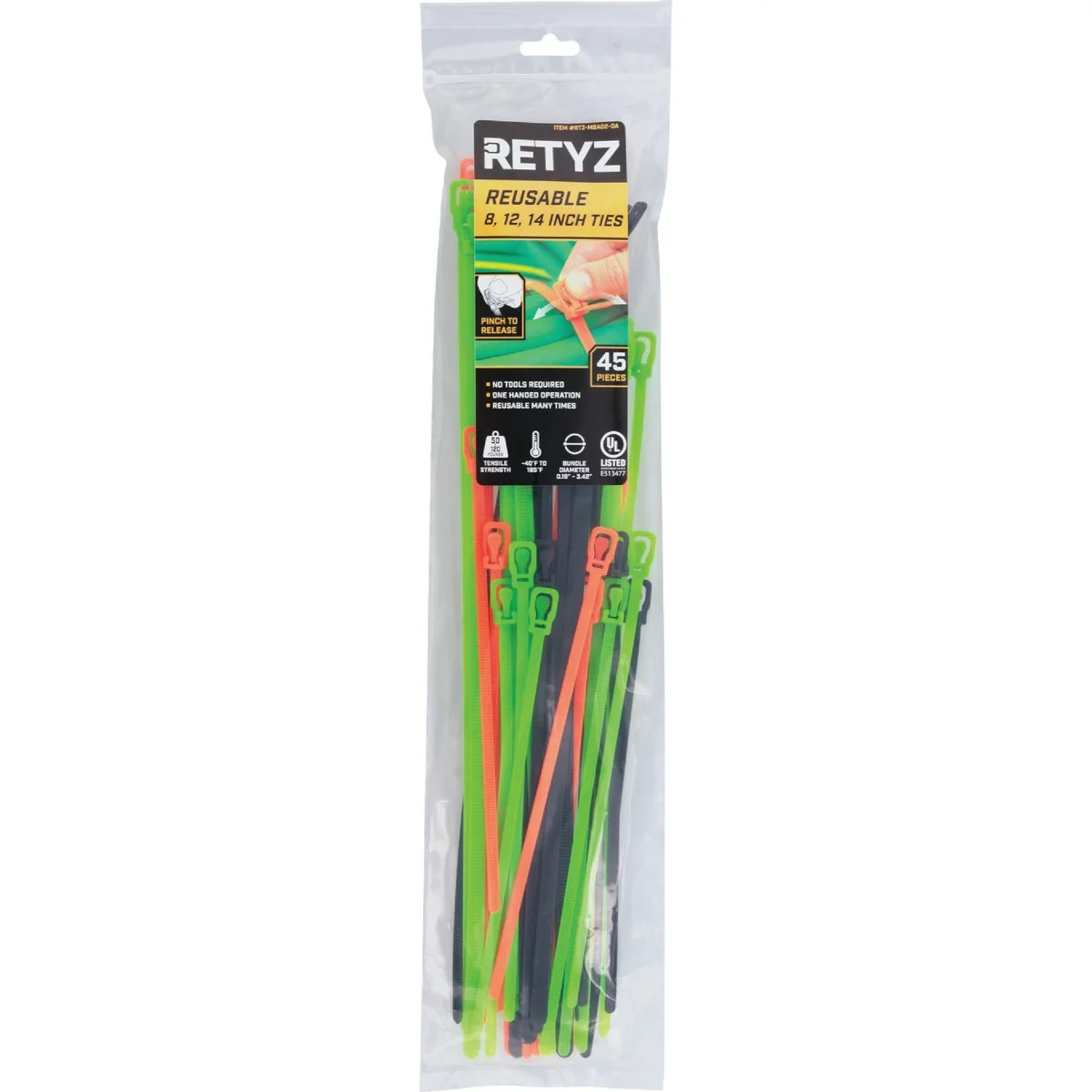 Fashionable RETYZ EveryTie 8 In. 12 In. 14 In. Combo Pack Releasable Tie 45-Pack Innovative