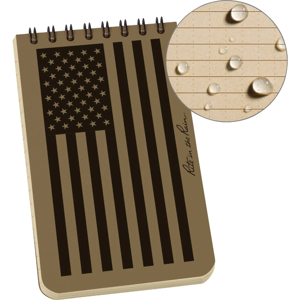 Flexible Rite in the Rain 3 In. x 5 In. 50-Sheet Top Spiral Tan Flag Notebook Recyclable