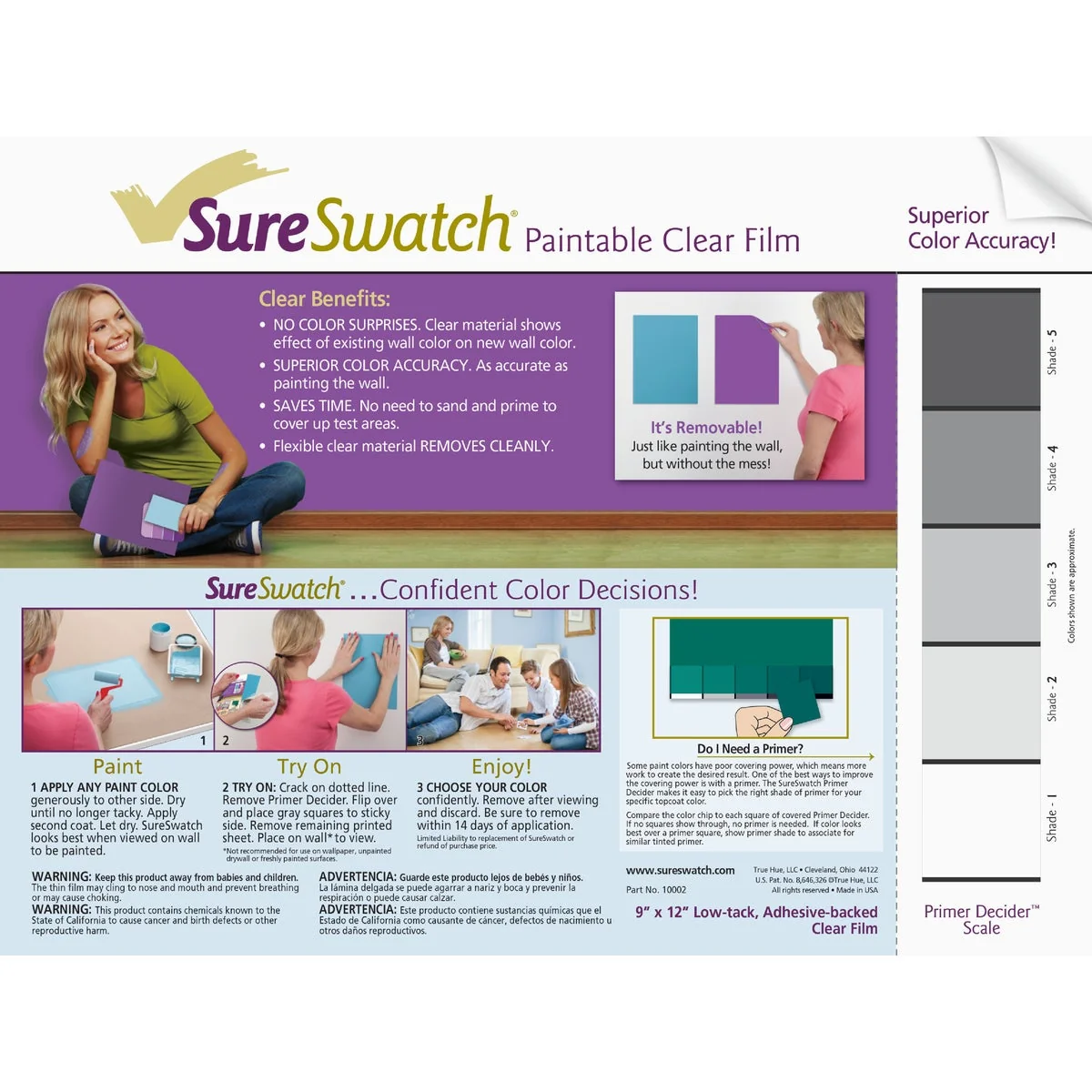 Proven SureSwatch 9 In. x 12 In. Paintable Clear Film Peel Stick Paint Sample Sheets 3-Pack Expertly Made