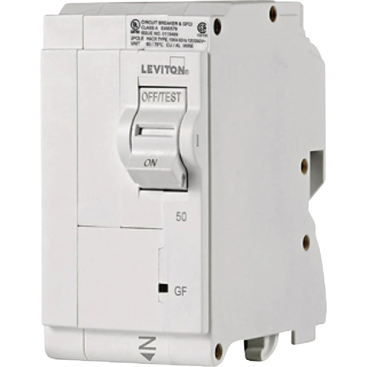 Crafted Leviton 50A Double-Pole Plug-On GFCI White Branch Circuit Breaker Classic