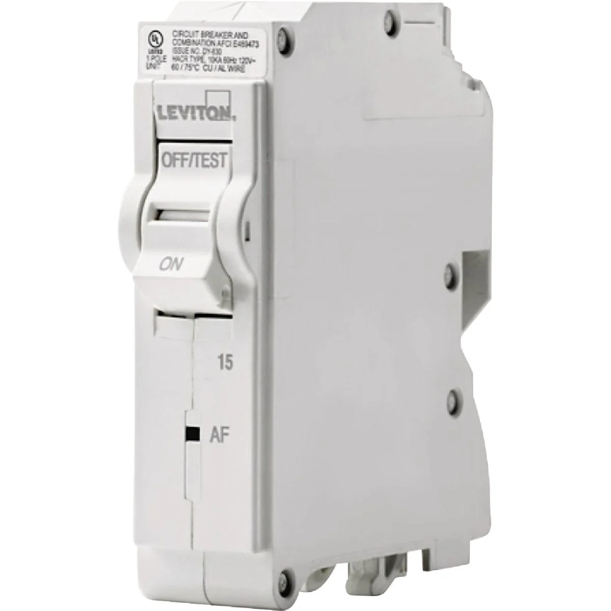 Green Leviton 15A Single-Pole Hydaulic Magnetic Trip Plug-On AFCI White Branch Circuit Breaker Original Design