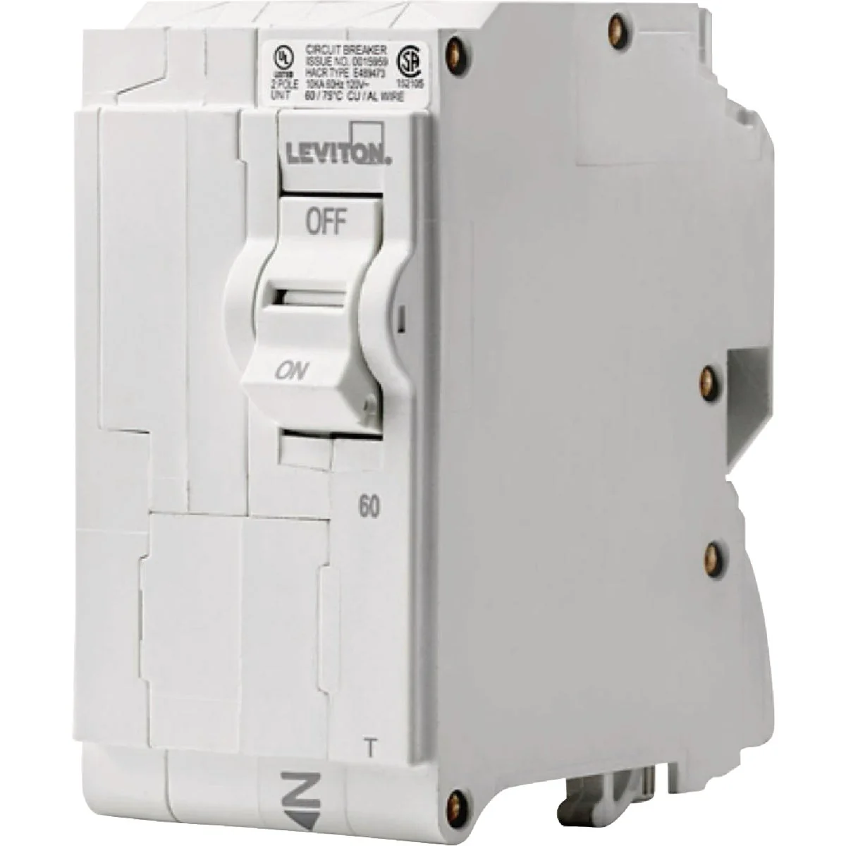 High-Quality Leviton 60A Double-Pole Plug-On Standard Branch Thermal Magnetic Trip Circuit Breaker Elite