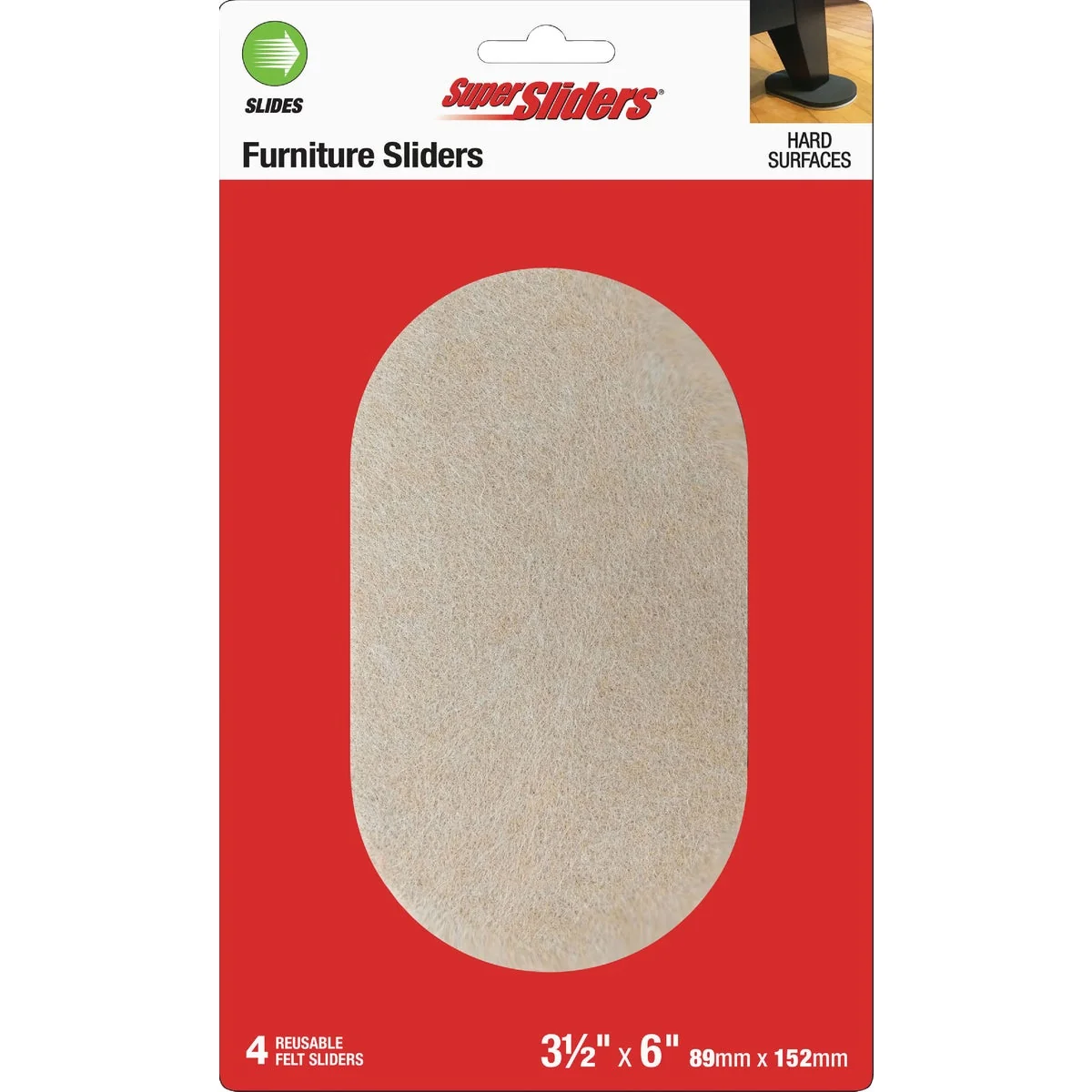 Modern Super Sliders 3-1 2 In. x 6 In. Beige Oval Felt Furniture Sliders 4-Pack Detailed