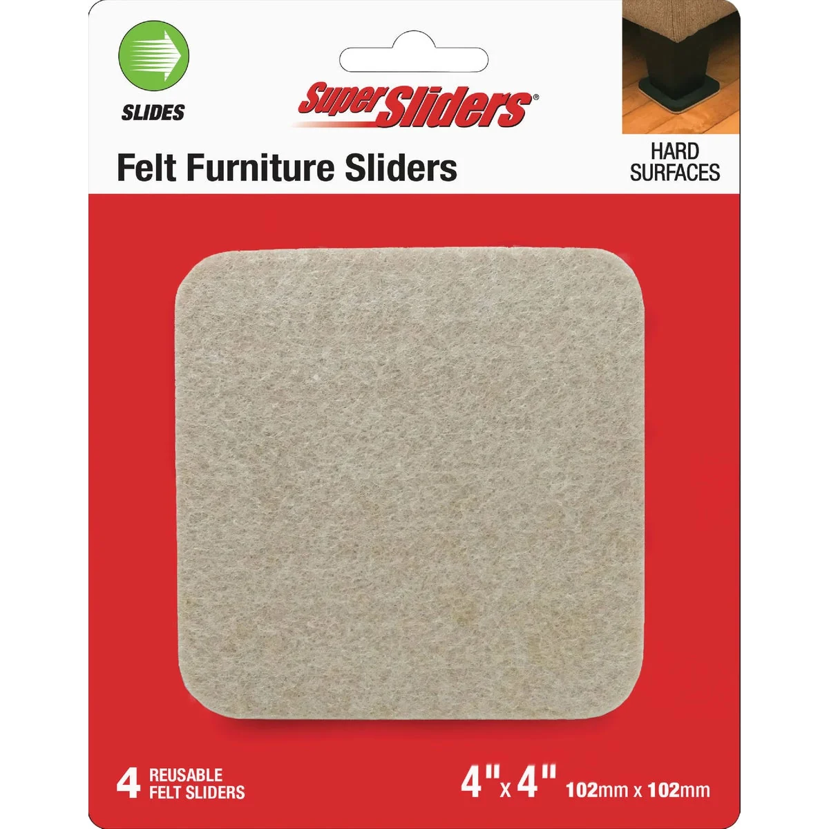 Quality Super Sliders 4 In. Beige Square Felt Furniture Sliders 4-Pack Proven