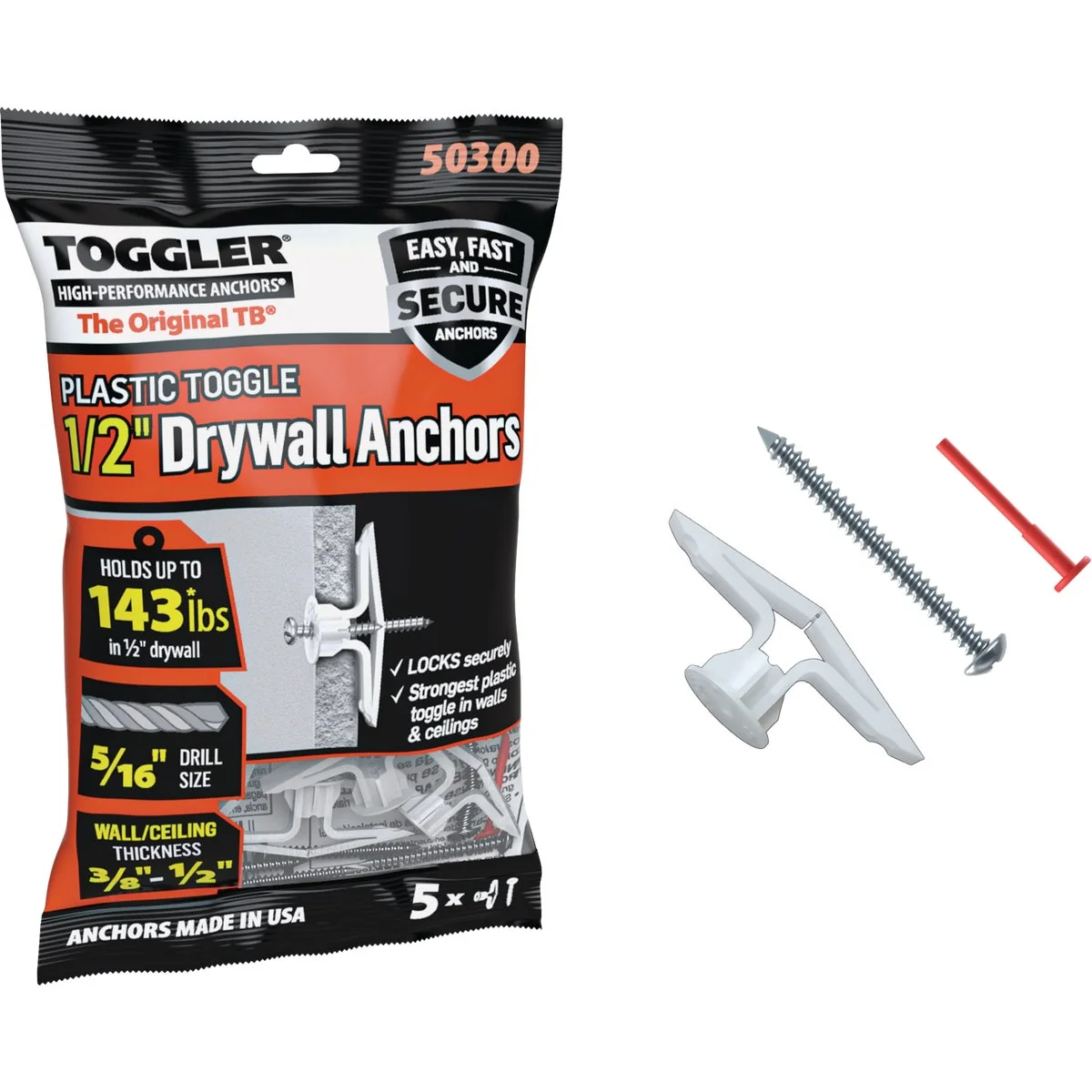 Fine Toggler 8 x 1-1 2 In. Plastic Hollow Wall Anchors 5-Count Top-Quality