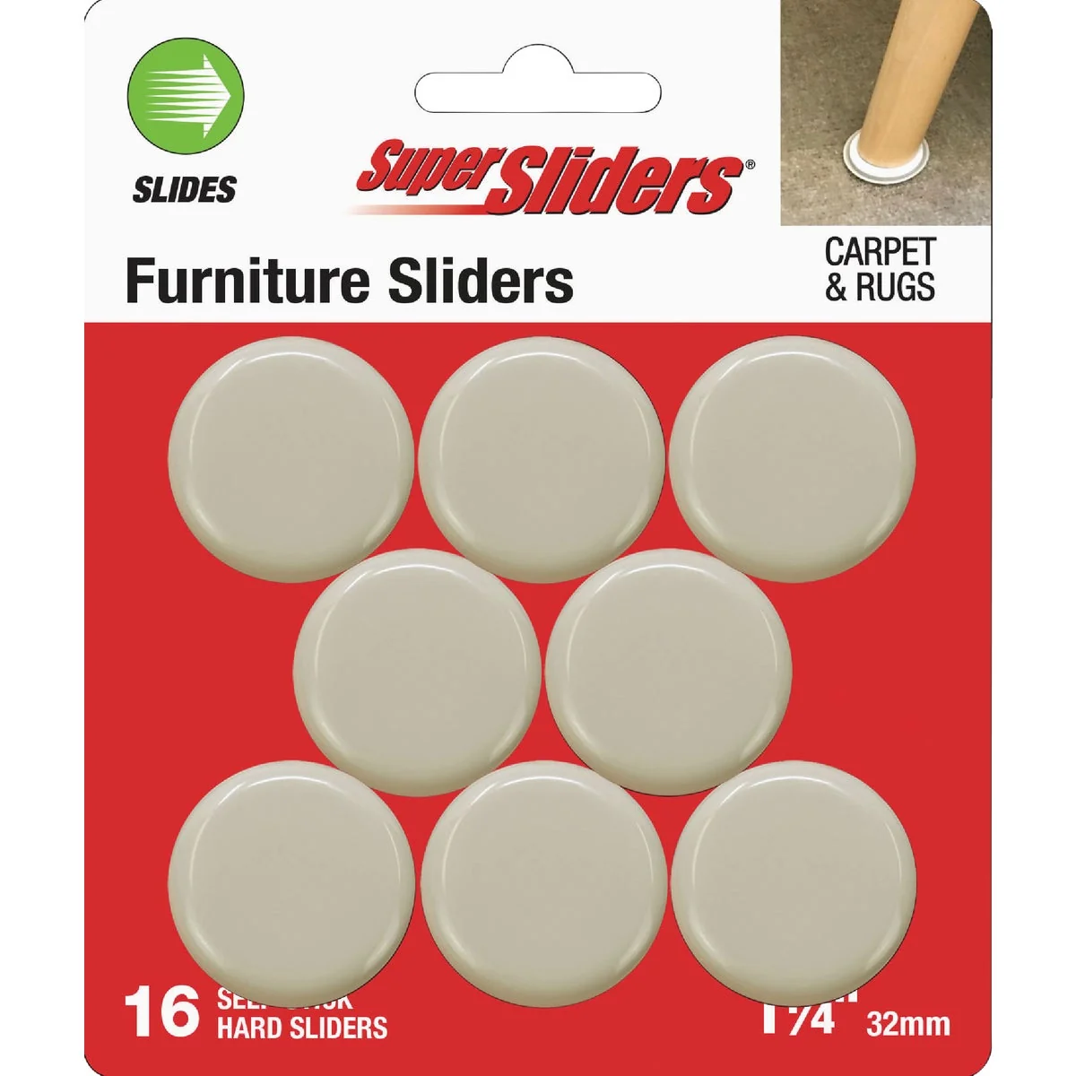 Unique Super Sliders 1-1 4 In. Hard Plastic Furniture Glides 16-Pack Lightweight