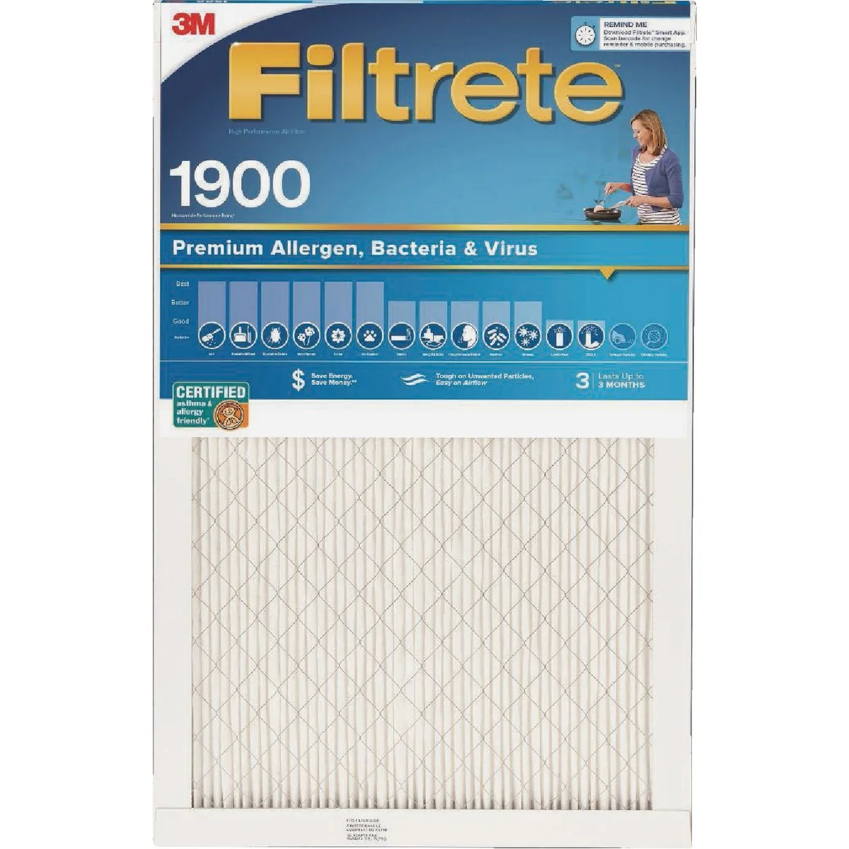 Original Design Filtrete 16 In. x 25 In. x 1 In. 1900 MPR Premium Allergen Bacteria Virus Furnace Filter MERV 13 Carefully Designed