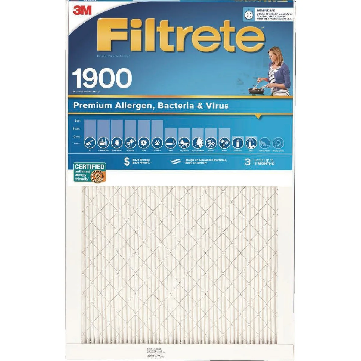 Carefully Designed Filtrete 20 In. x 20 In. x 1 In. 1900 MPR Premium Allergen Bacteria Virus Furnace Filter MERV 13 Efficient