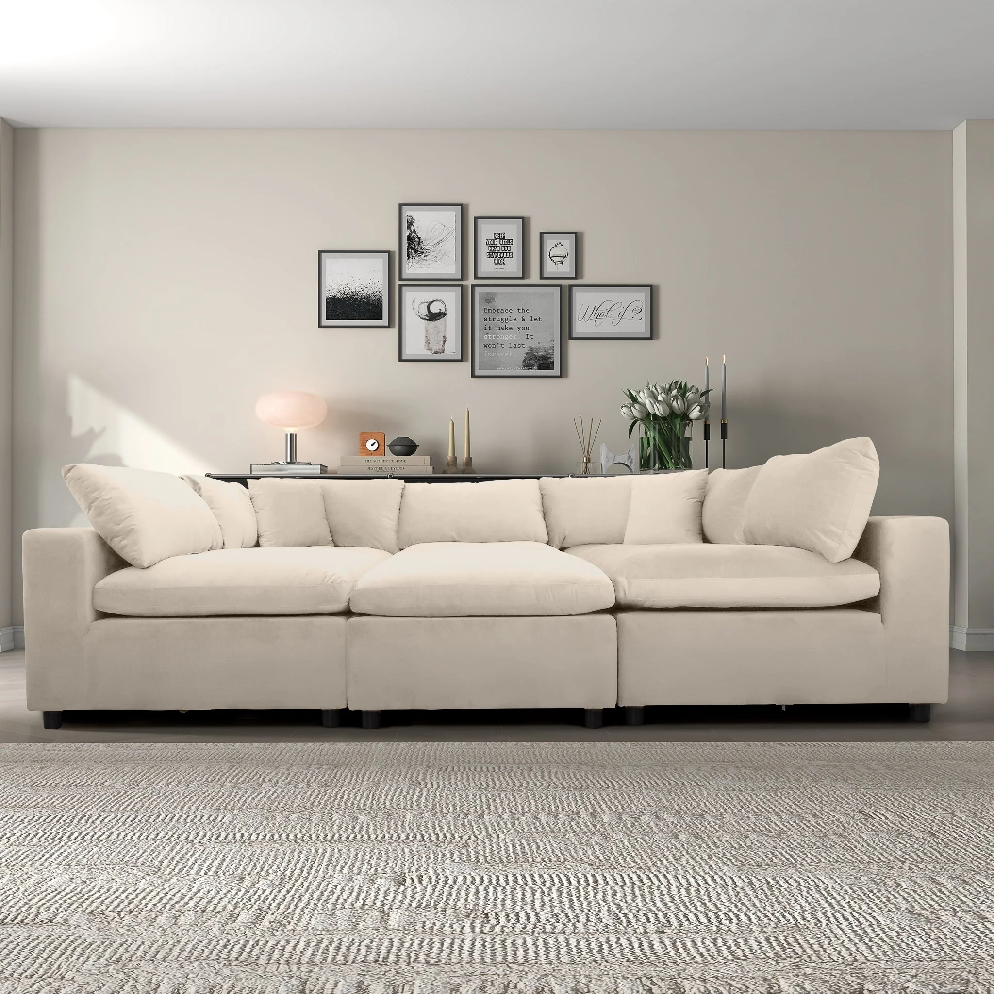 High-Quality Hayward Ivory Velvet Modular Sectional Sofa Carefully Designed
