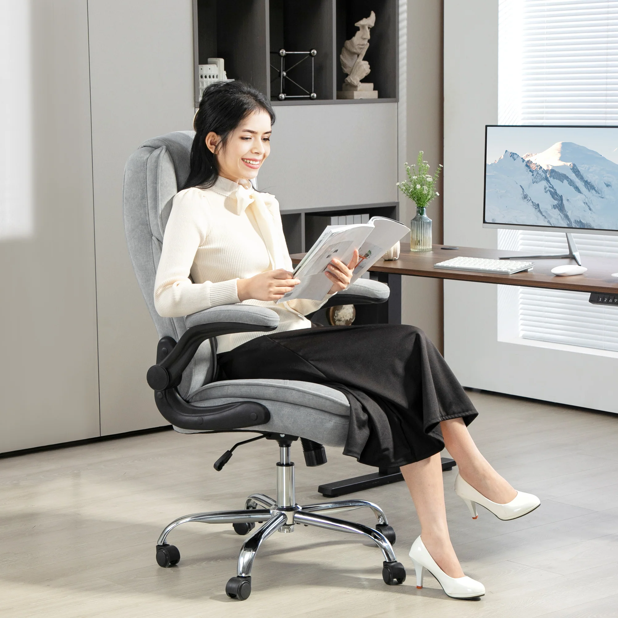 Functional Executive Office Chair Desk Chair with Flip-up Armrest Soft