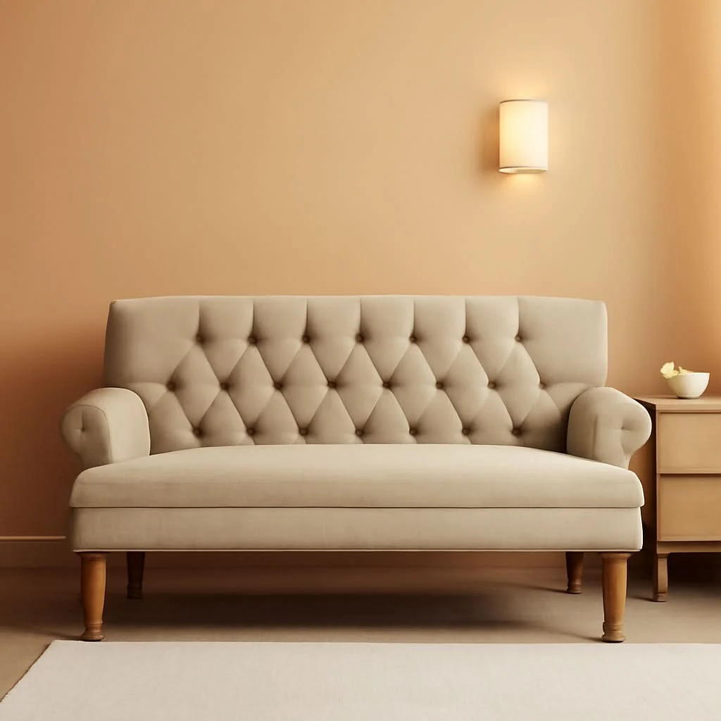 Dependable Warm Beige Tufted Linen Love Seat For Small Spaces Effective